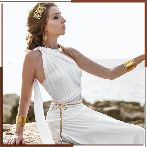 Greek Goddess Costume Accessories Set Pearl Crown Laurel Leaves Earrings main image 4